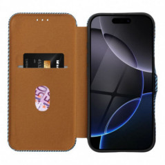 Apple iPhone 16 Pro Max Portefeuilles FOLIO Side Magnet Élégant, Modèle de carbone  Bleu