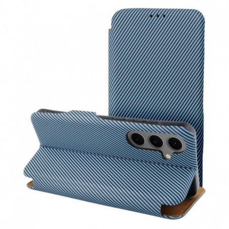 Samsung Galaxy A36 Portefeuilles FOLIO Side Magnet Élégant, Modèle de carbone  Bleu