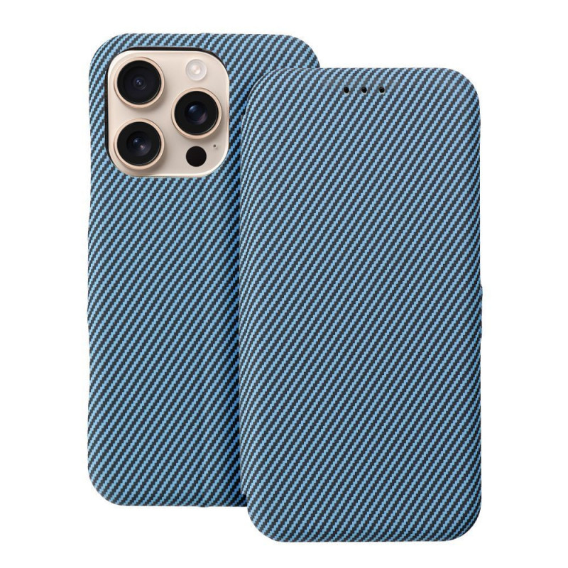 Apple iPhone 16 Pro Portefeuilles FOLIO Side Magnet Élégant, Modèle de carbone Bleu Apple iPhone 16 Pro Portefeuilles FOLIO Side Magnet Élégant, Modèle de carbone Bleu