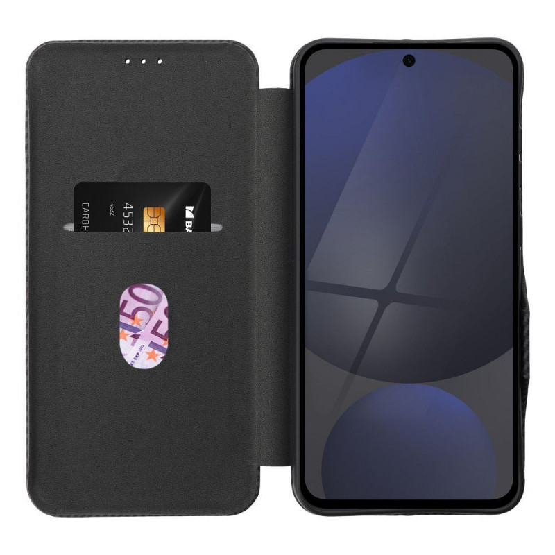 Samsung Galaxy A56 Portefeuilles FOLIO Side Magnet Élégant, Modèle de carbone  Noir
