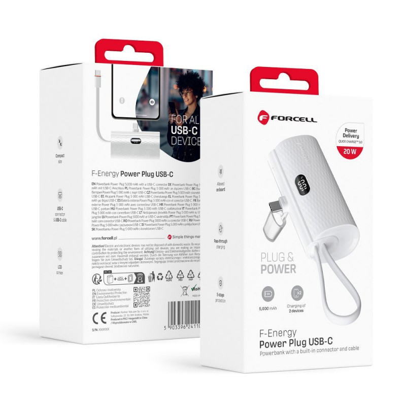 Forcell Power bank F-Energy Power Plug F5K3 5 000mAh pour Type C PD 20W blanc