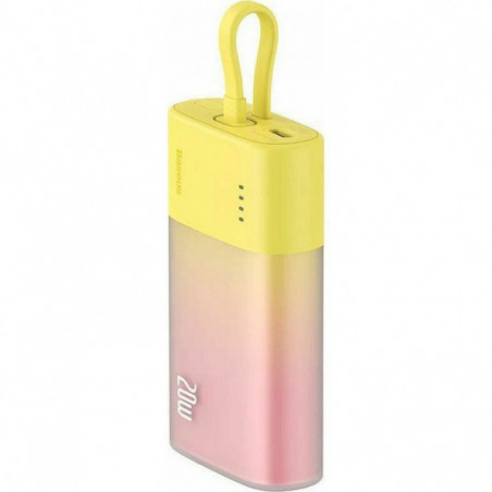 Baseus Power bank PPKDC05I 5200 mAh avec câble Lightning intégré + câble Type C vers Type C PD QC 2,4A 20W jaune rose