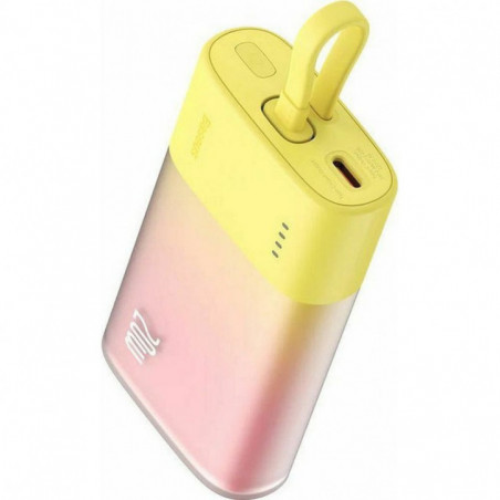 Baseus Power bank PPKDC05I 5200 mAh avec câble Lightning intégré + câble Type C vers Type C PD QC 2,4A 20W jaune rose