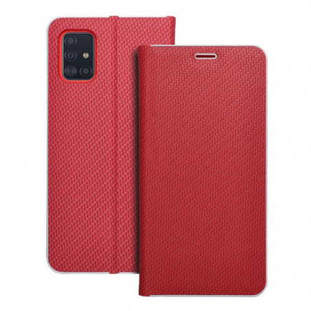 Samsung Galaxy A51 LTE Portefeuilles LUNA Book Carbon Fibre de carbone, Élégant  Rouge