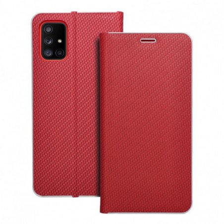 Samsung Galaxy A71 LTE Portefeuilles LUNA Book Carbon Fibre de carbone, Élégant  Rouge