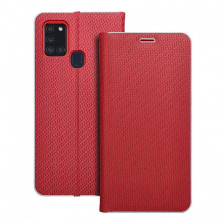 Samsung Galaxy A21s Portefeuilles LUNA Book Carbon Fibre de carbone, Élégant  Rouge
