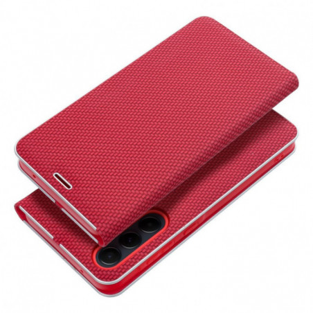 Samsung Galaxy A12 Portefeuilles LUNA Book Carbon Fibre de carbone, Élégant  Rouge