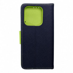 XIAOMI Redmi Note 14 4G Étui portefeuille Fancy Book Marine / Citron vert