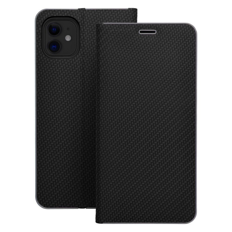 Apple iPhone 16e Portefeuilles LUNA Book Carbon Fibre de carbone, Élégant  Noir