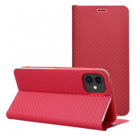Apple iPhone 17 Portefeuilles LUNA Book Carbon Fibre de carbone, Élégant  Rouge