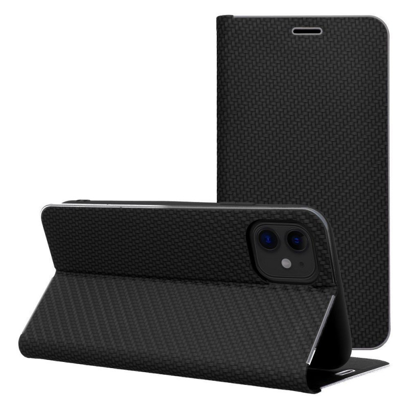 Apple iPhone 17 Pro Portefeuilles LUNA Book Carbon Fibre de carbone, Élégant  Noir