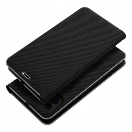 Apple iPhone 17 Pro Portefeuilles LUNA Book Carbon Fibre de carbone, Élégant  Noir