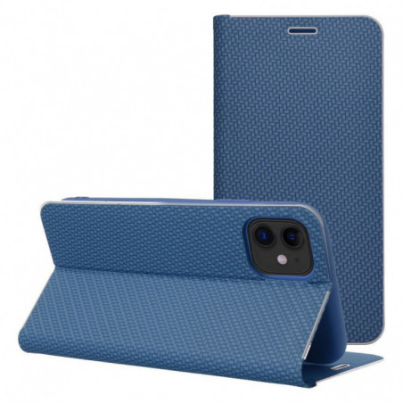 Apple iPhone 17 Pro Max Portefeuilles LUNA Book Carbon Fibre de carbone, Élégant  Bleu