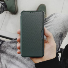 Apple iPhone 17 Portefeuilles Razor Book Fibre de carbone, Modèle de carbone  Vert foncé