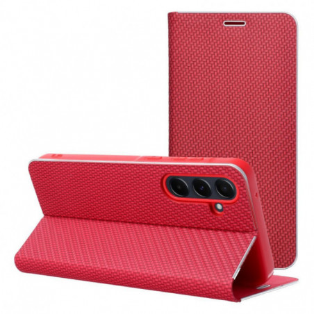Samsung Galaxy S25 Edge Portefeuilles LUNA Book Carbon Fibre de carbone, Élégant  Rouge