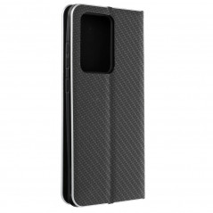 LUNA Carbon sur le Samsung Galaxy S21 Ultra 5G FORCELL Étui portefeuille Noir