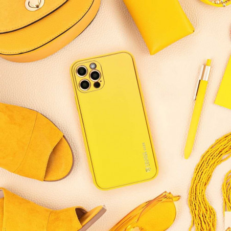 Samsung Galaxy A12 Coque Leather Jaune