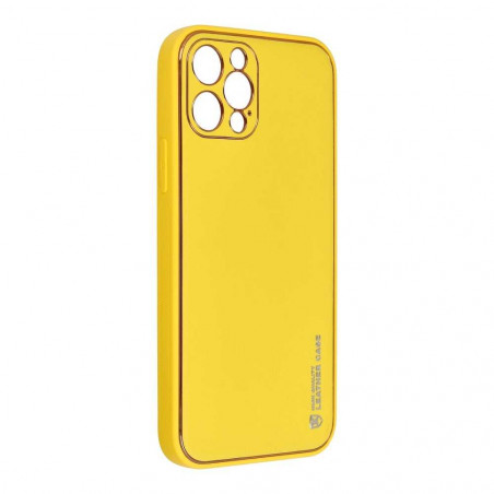 LEATHER sur le Apple iPhone 13 Pro FORCELL Étui en cuir Jaune